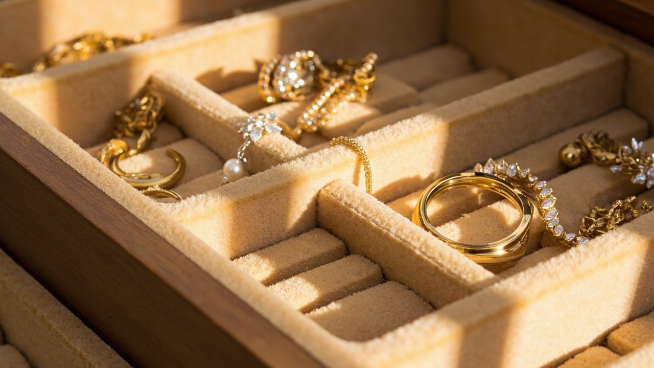Velvet drawer organizer with compartments for rings, earrings, and bracelets