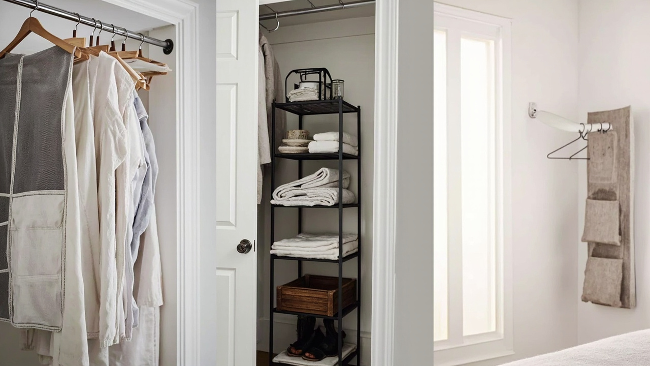 Three closet types side by side — reach-in, small walk-in, no-closet apartment