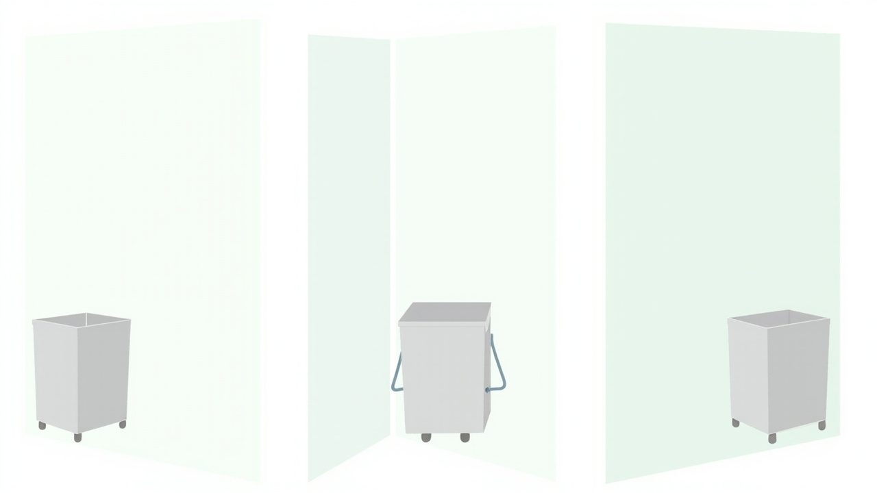 Three iconographic panels showing laundry cart placement silhouettes: corner placement, closet placement, wall placement.
