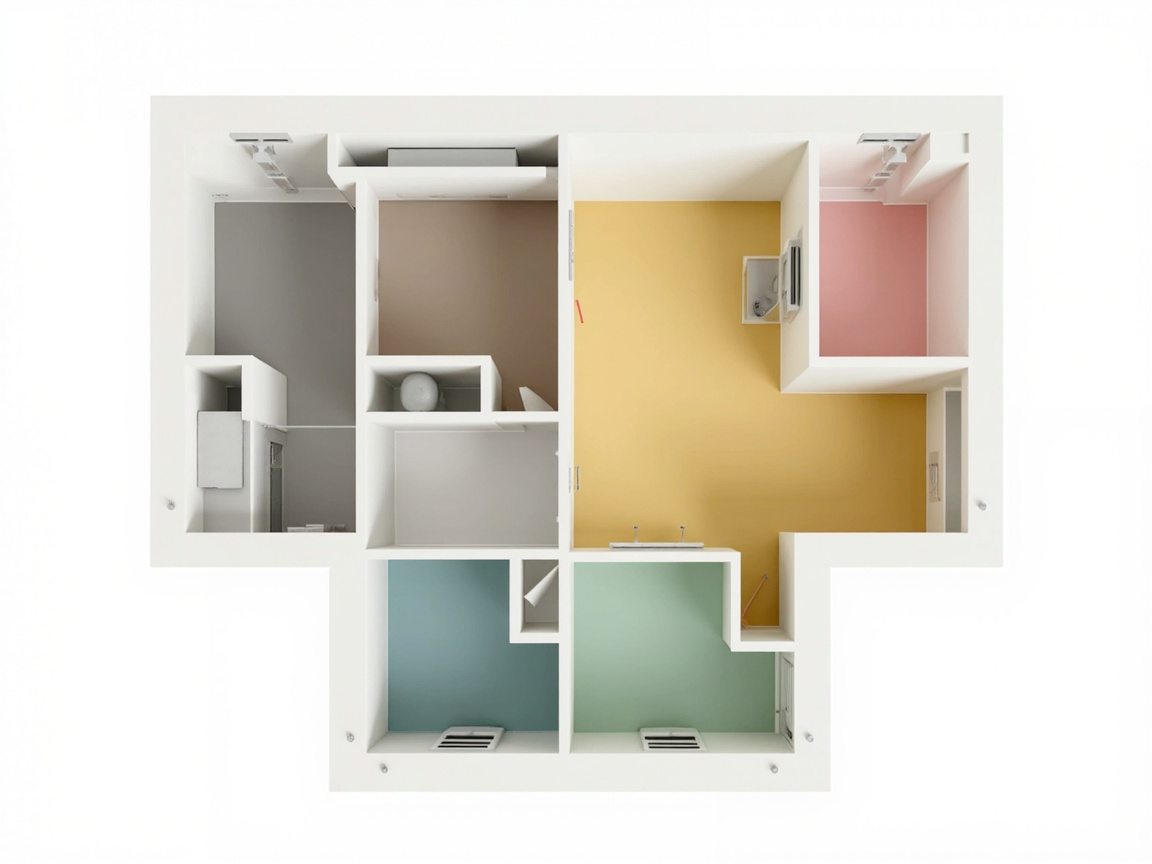 Small apartment zone map floor plan with 8 zones overlaid for small space FlyLady adaptation