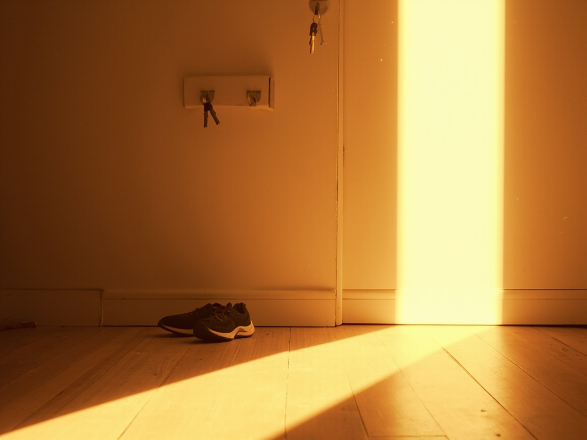 Morning routine with shoes by front door and keys on hook illustrating FlyLady daily setup