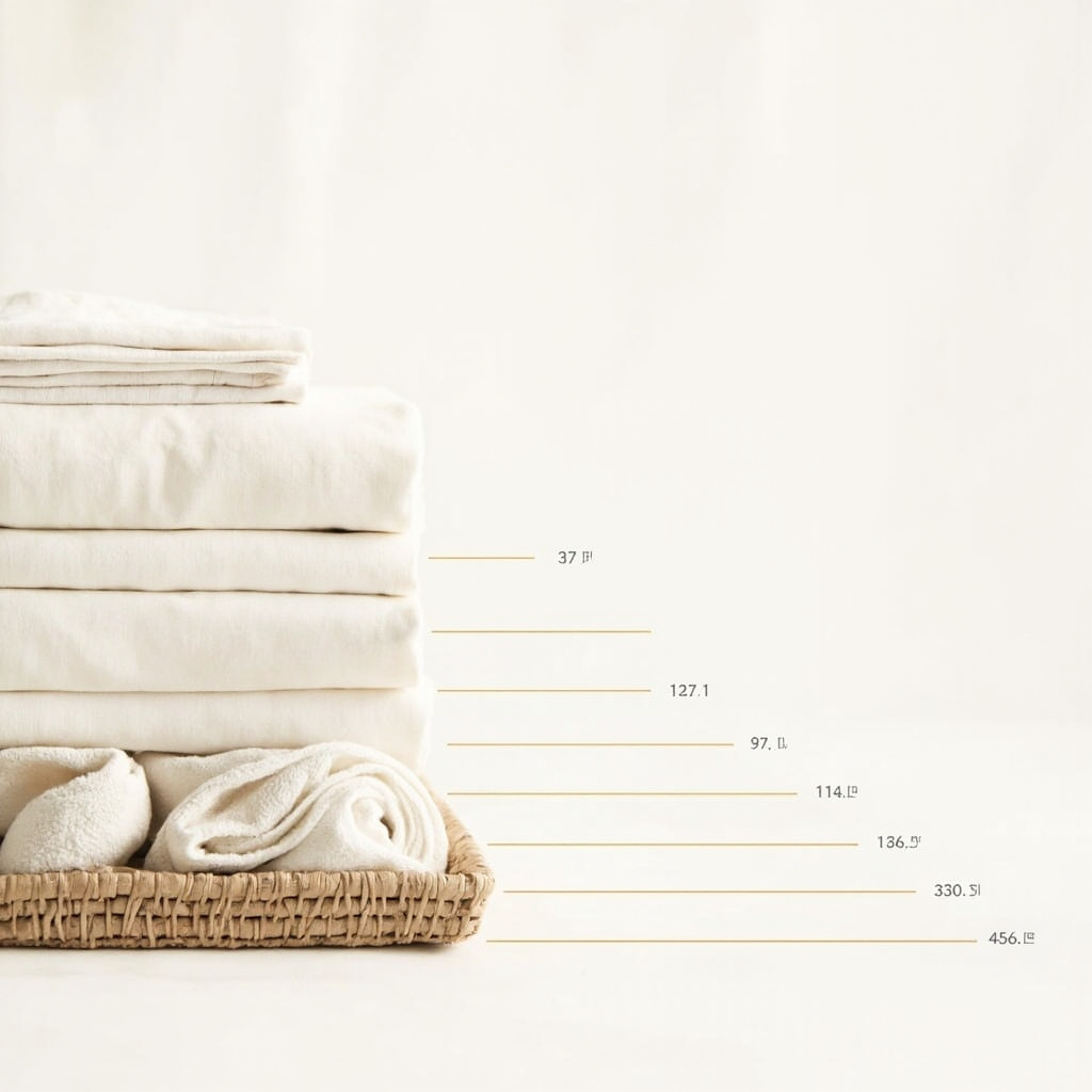 Per-bed quota system infographic — visual breakdown of Sheets 60% + Towels 25% + Washcloths 10% + Extras 5%