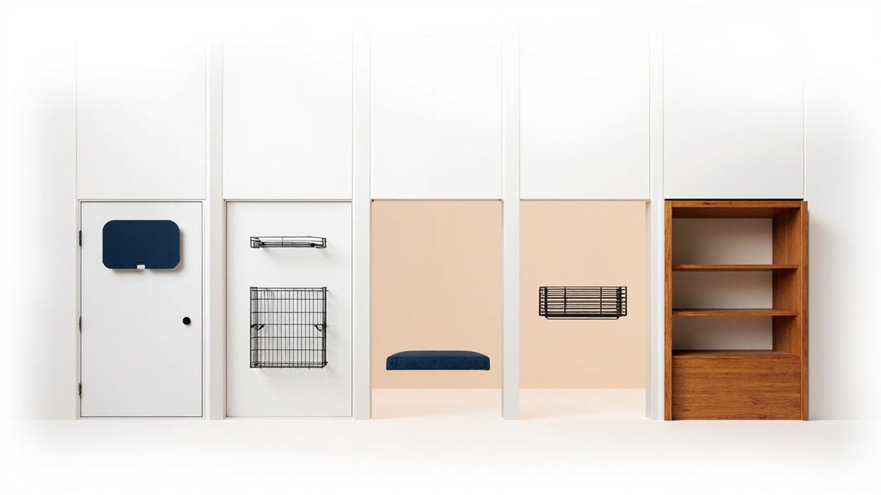 Five small pantry systems: over-door, wall-mount, pull-out wire, shelf riser, and no-pantry alternative