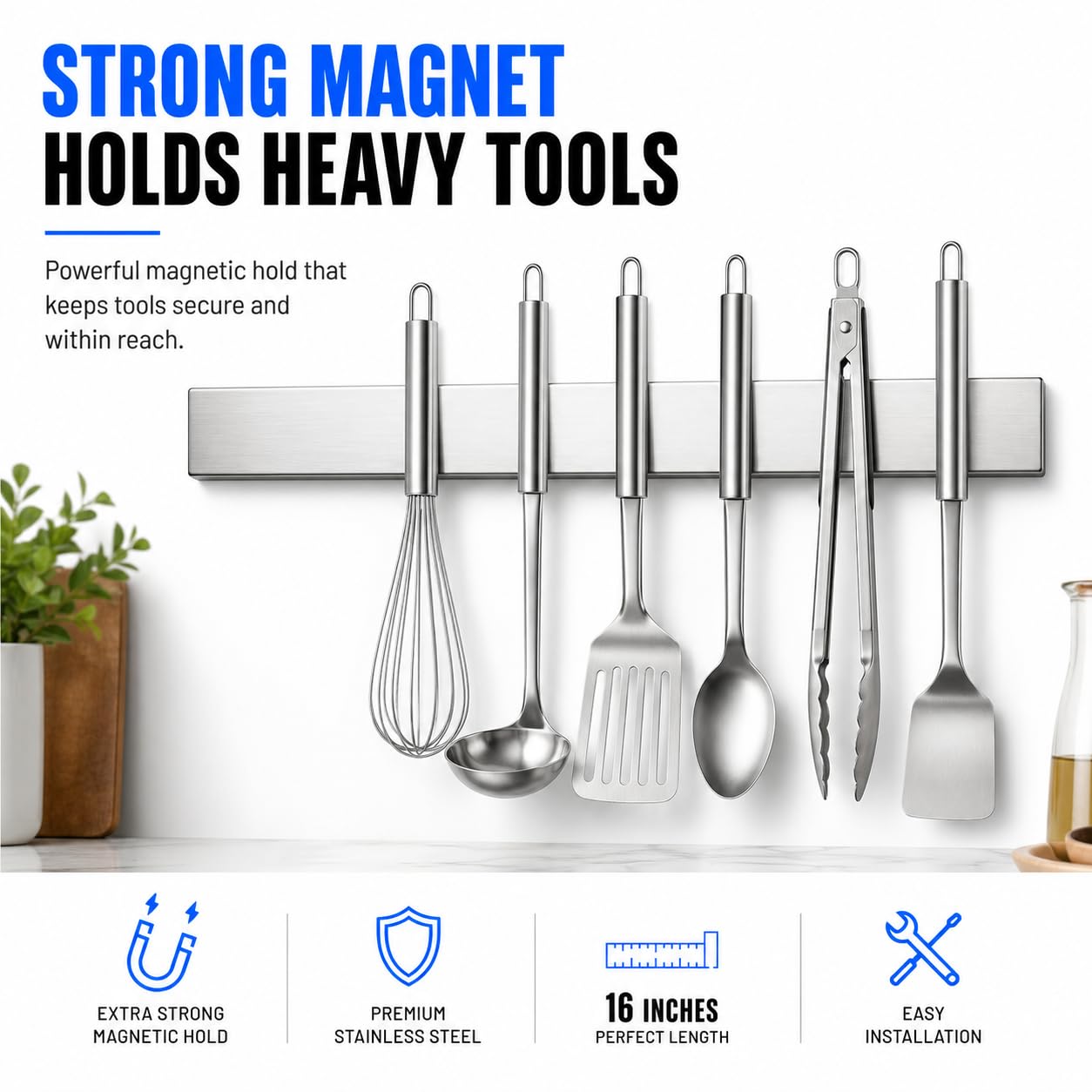 Modern Innovations 16-Inch Stainless Steel Magnetic Knife Bar