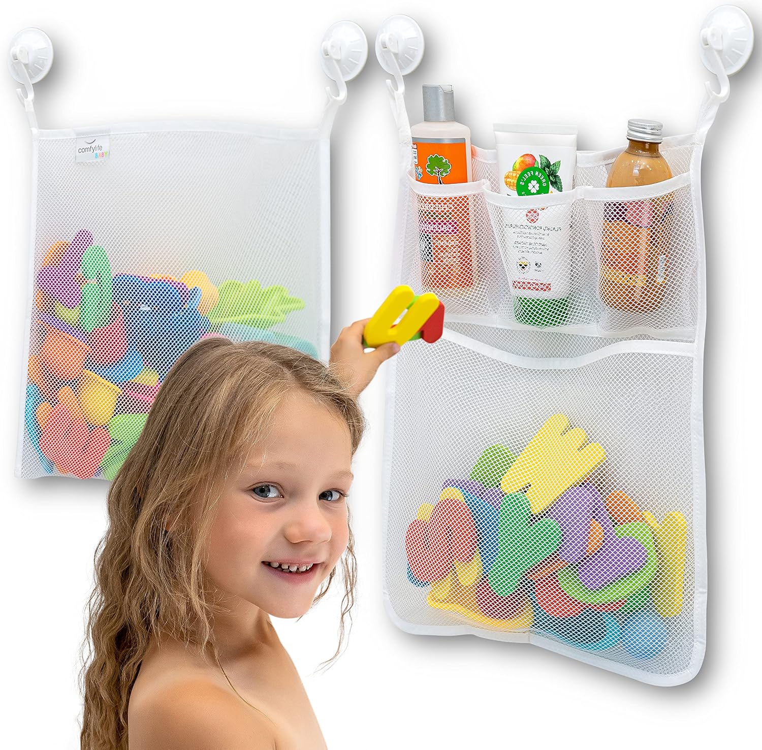 Mesh Bath Toy Organizer (2-Pack with 8 Hooks)