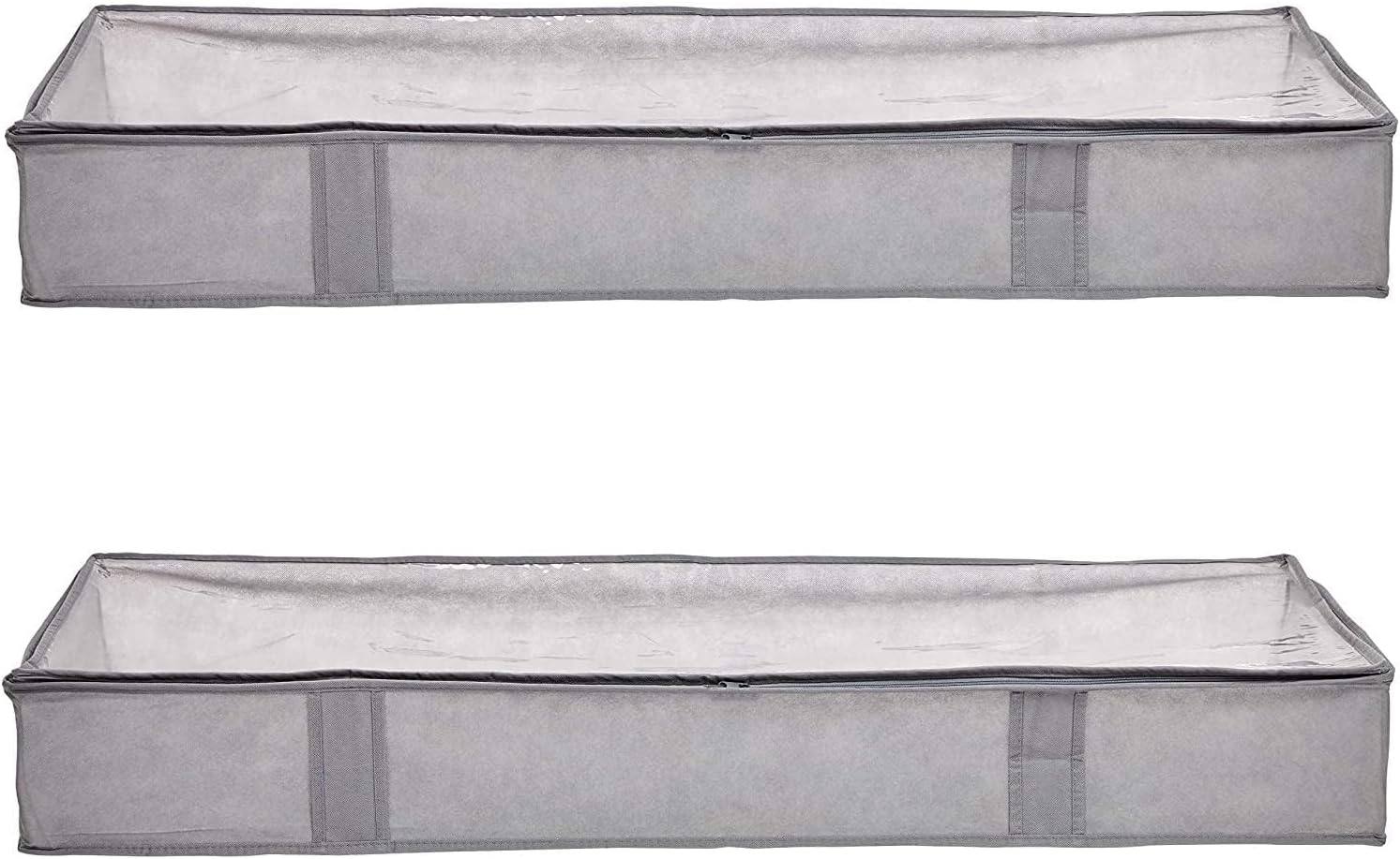 Amazon Basics Under Bed Storage Bags for Clothes and Blankets, 2-Pack, Foldable Fabric Zipper Container with Clear Window