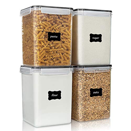 Vtopmart 5.2L Flour Sugar Storage Containers, 4 PCS Black