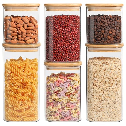 ComSaf Glass Pantry Storage Containers Set of 6 (Square 0.7/1.2/1.6 Qt)
