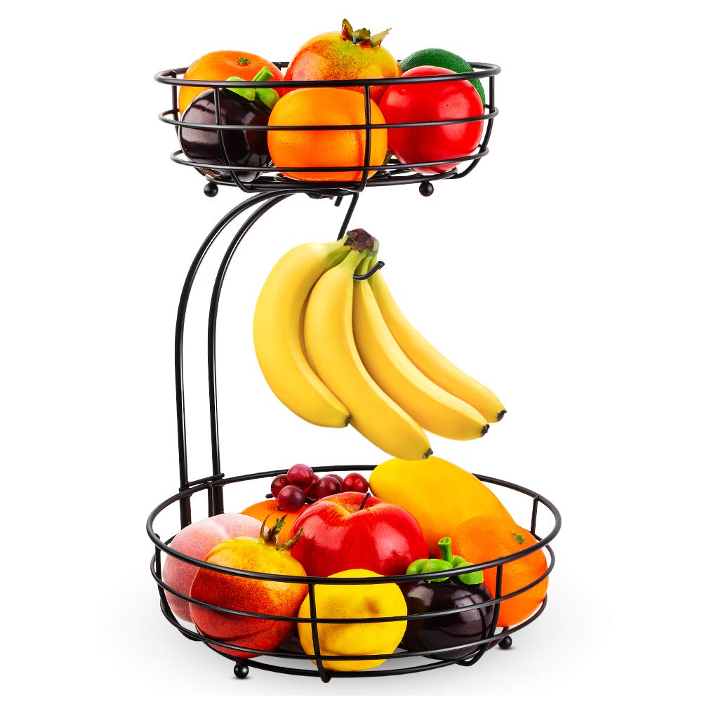 Auledio 2-Tier Iron Fruit Basket with Banana Hanger