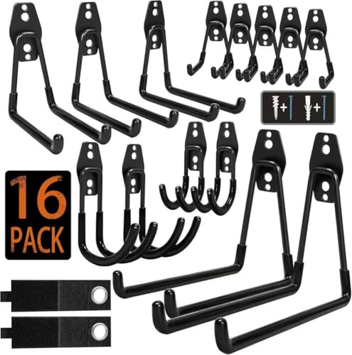 KOFANI Steel Garage Storage Hooks, 16 Pack Anti-Slip Heavy Duty Wall Mount