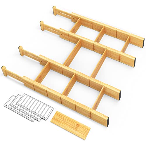 SpaceAid Bamboo Drawer Dividers with Inserts and Labels (4-pc)