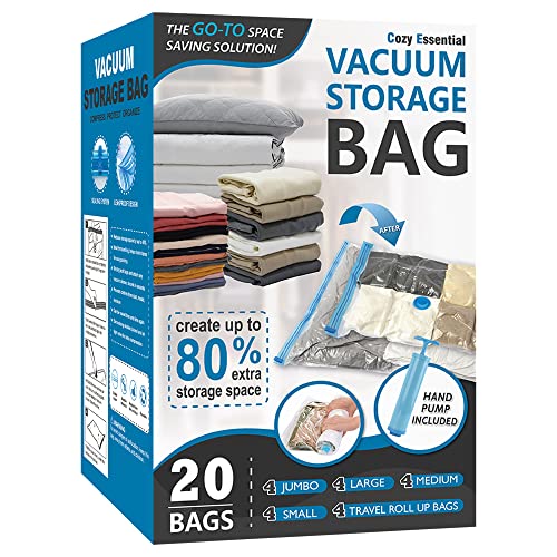 Cozy Essential Vacuum Storage Bags (20-Combo, 80% Compression)