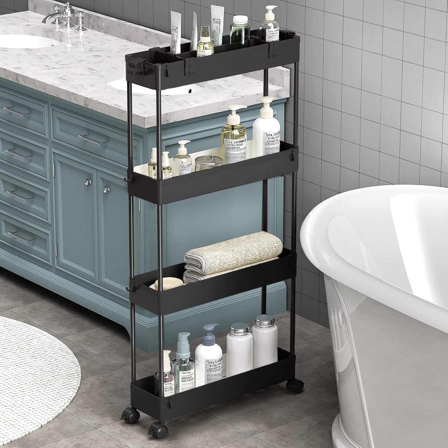 SPACELEAD Slim Storage Cart 4-Tier (Black)