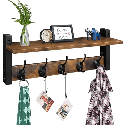 Homode Wall Hooks with Shelf, 5 Metal Hooks