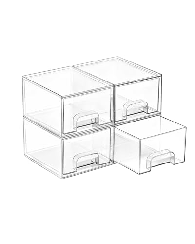 Vtopmart 4-Pack Small Clear Stackable Storage Drawers