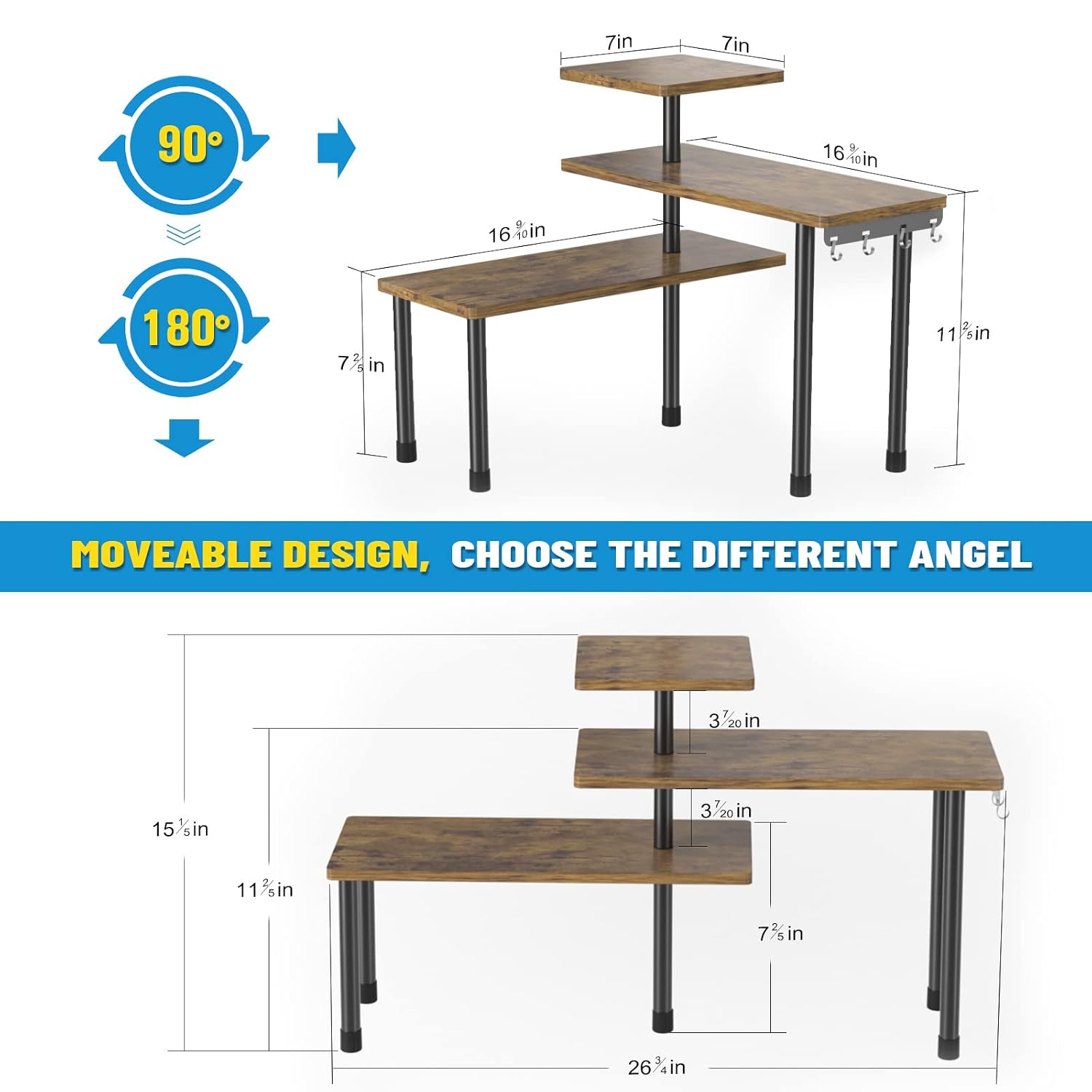 JayRex Countertop Organizer 3-Tier Moveable Corner Shelf