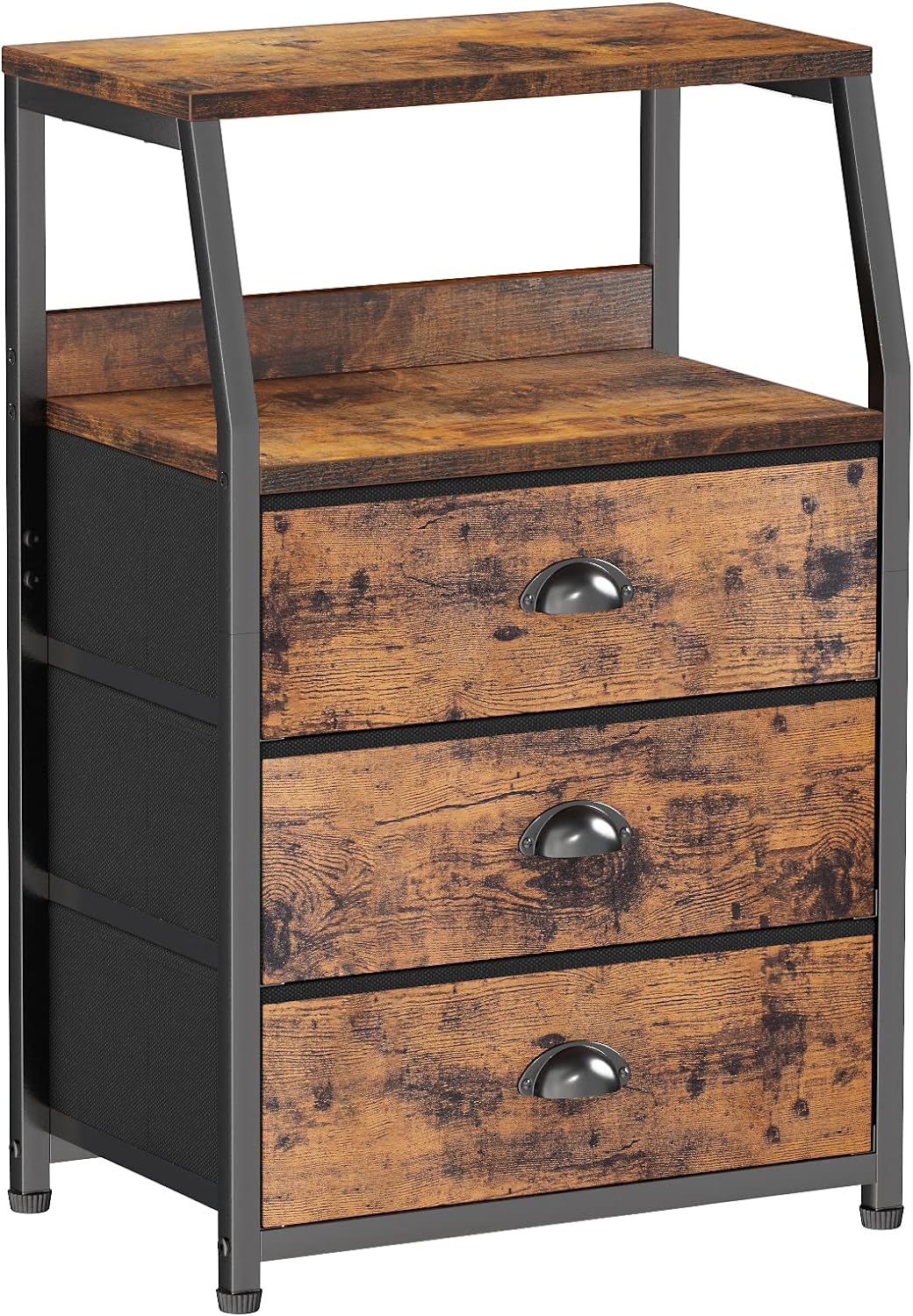 Furnulem Nightstand with 3 Drawers + 2-Tier Shelf