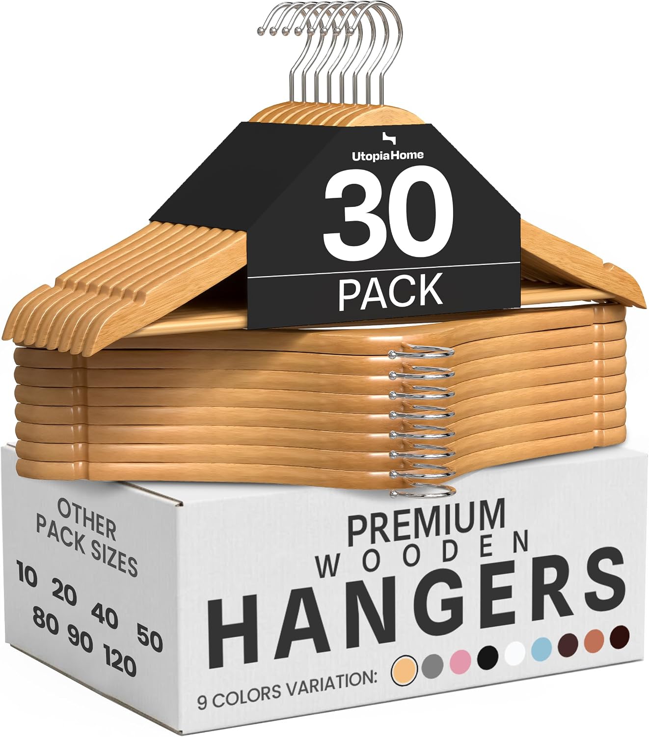 Utopia Home Premium Wooden Hangers 30 Pack