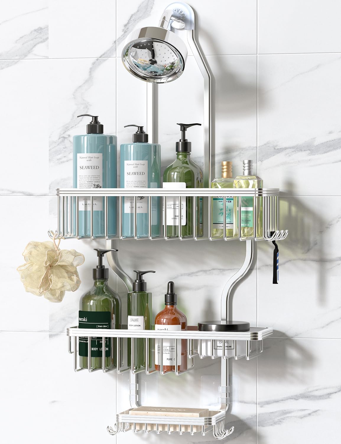 YASONIC Never Rust 3-Tier Aluminum Shower Caddy (Over-Showerhead)