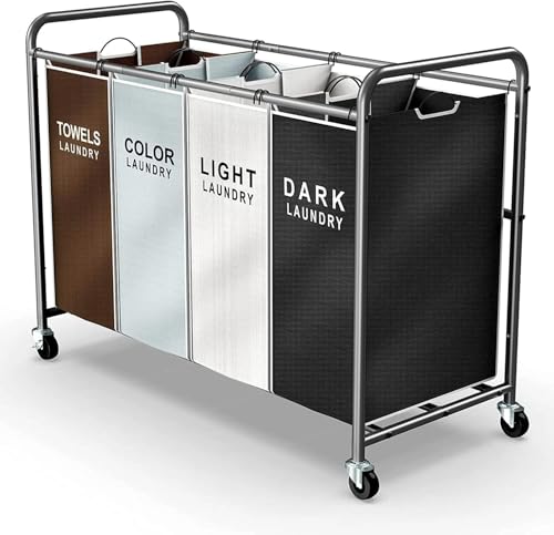 ROMOON Laundry Hamper Sorter Cart (4-Section)
