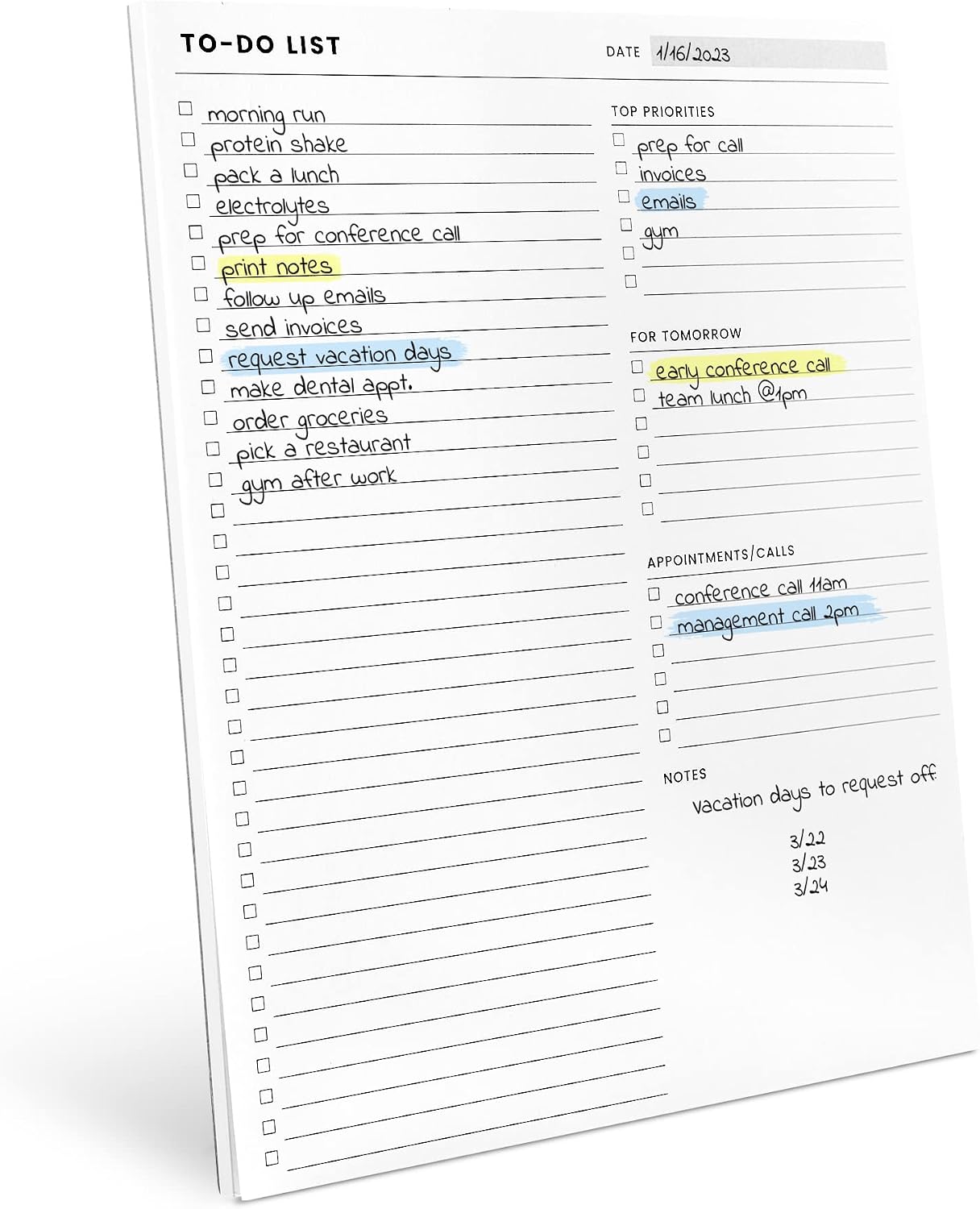 To-Do List Notepad Large Size (8.5x11\", 52 Sheets)