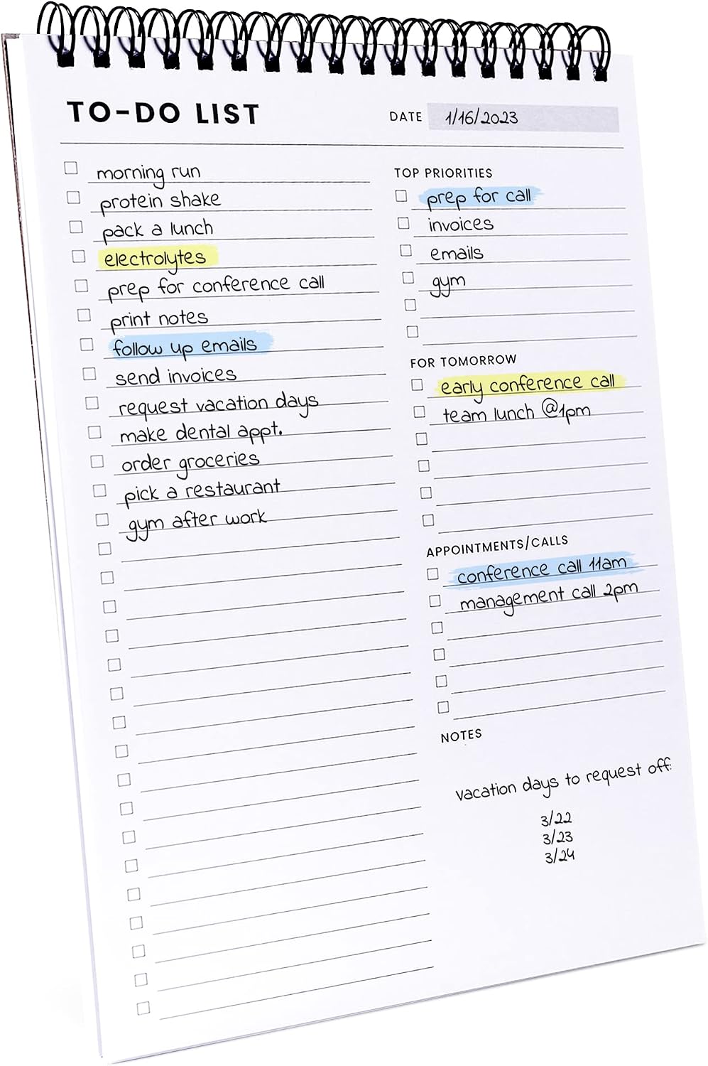 To-Do List Notepad (Spiral Daily Planner, 60 Sheets)
