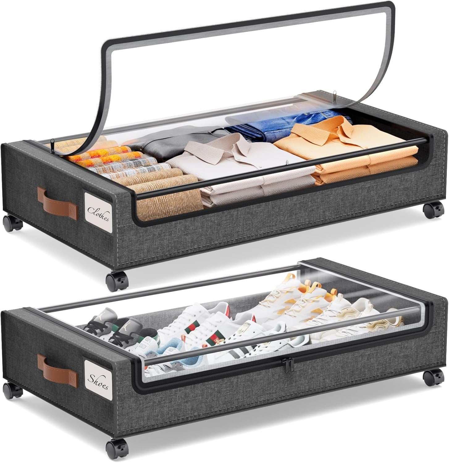 Yecaye Under Bed Storage with Wheels, 2-Pack Under Bed Storage Containers, Rolling Under Bed Metal Drawers