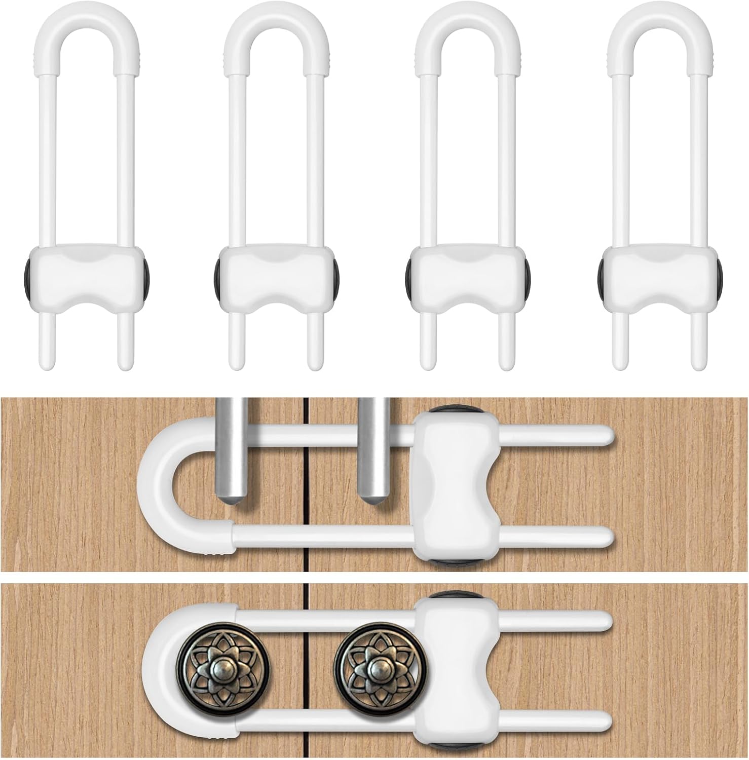 LLOOC Cabinet Locks for Babies (4-Pack U-Shaped)