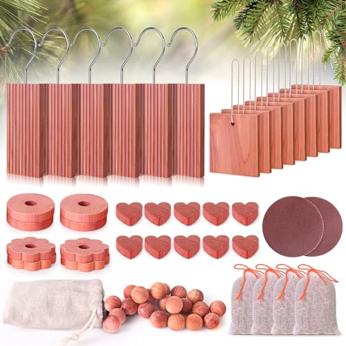 Woodever Cedar Blocks for Clothes Storage (56-Pc with Metal Hooks)