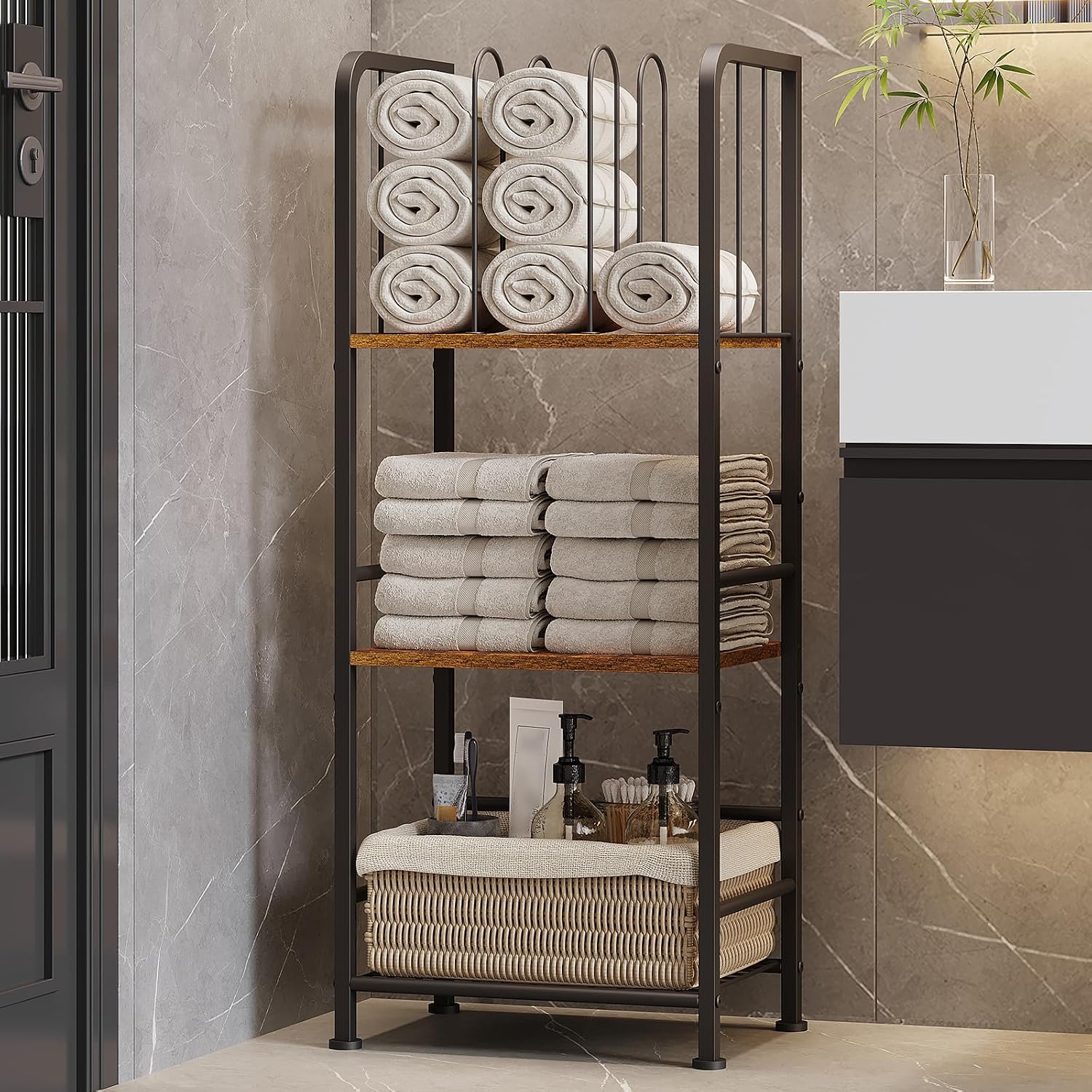 M-Shaped 3-Tier Freestanding Towel Rack (Detachable Dividers)