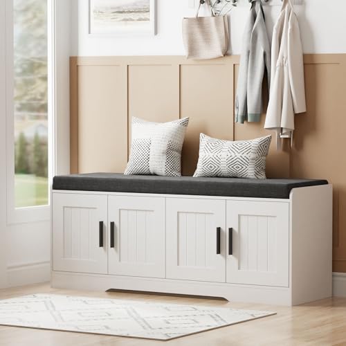 Homleke 2-Tier Storage Bench with Padded Seat Cushion