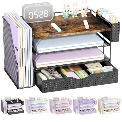 gianotter Wood Desk Organizers with File Sorters, 4-Tier