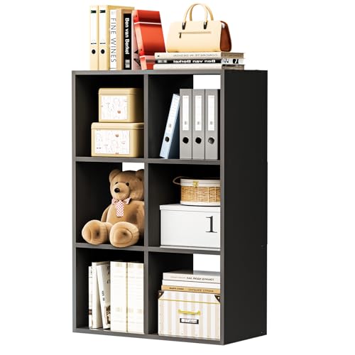 COMHOMA 6-Cube Wood Storage Organizer (Black)