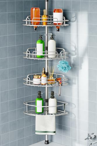 HAMITOR Shower Caddy Tension Pole (4-Tier Silver Gray)